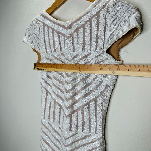 NWT Dress The Population White & Nude Sequin Aztec Print Open Back Cap Sleeve S - Picture 12 of 14